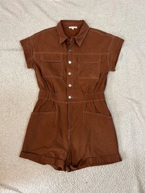Brown Short Sleeve Utility Romper